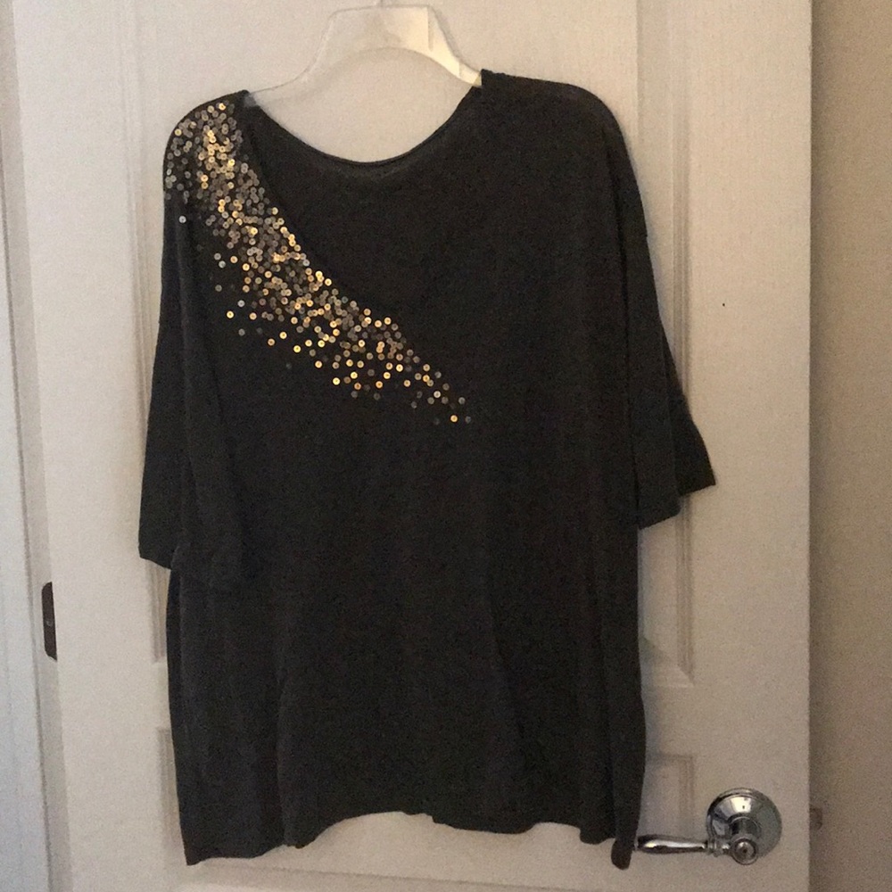 Olive green v neck embellished top